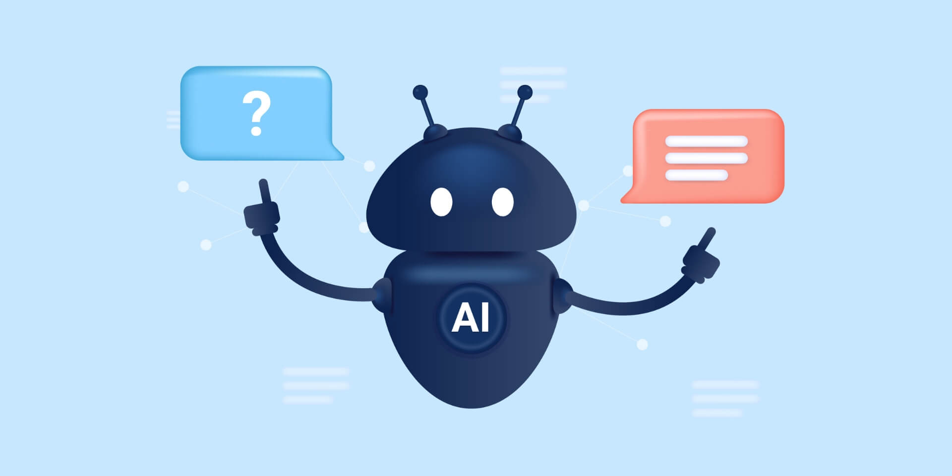 Illustration of artificial intelligence robot answering question.