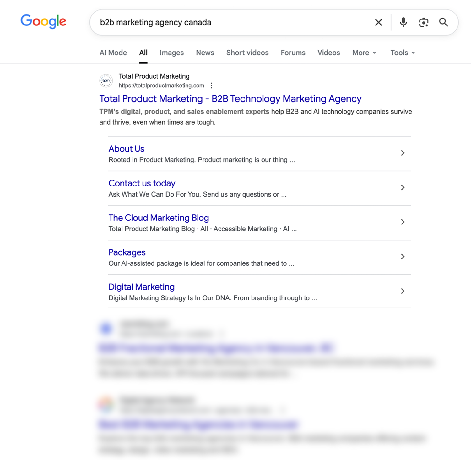Google search result example.